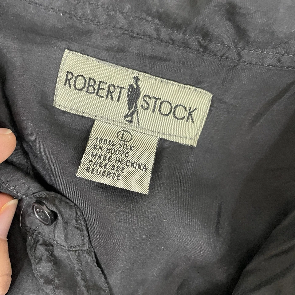 Camisa de Colección Robert Stock Para Hombres L 100% Seda Fina Ligera Vestido Negro Sólido Foto 4 de 4