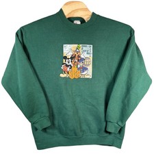 The Disney Store Mickey Mouse Friends Sweatshirt Unisex L Green Vintage 90s USA