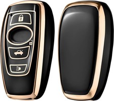 Key Fob Cover, Key Fob Case Accessories, Premium Soft TPU 360 Gold Edge Black