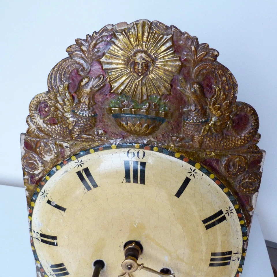 Mécanisme de Pendule Horloge Comtoise Forêt Noire 1831 Bois peint - Photo 3/4