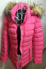 Tommy Hilfiger TH Flex Pink Faux Fur Hood Zip Puffer Jacket Women's Size Meduim