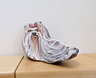 Yorkie Stone hand painted Rock original art signed by Manuela Quick