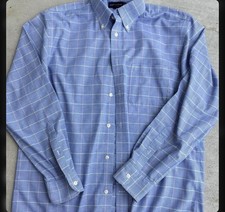 Lands End Mens Blue Check Woven Button-Up Shi...