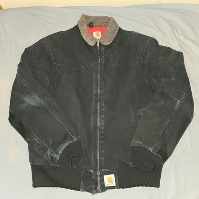 Vintage Carhartt Santa Fe Jacket Black Mens Large Quilted Distressed 