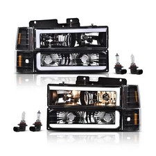 Pair LED Headlights 94-99 GMC C/K1500 Yukon Suburban Clear Lens Black Housing