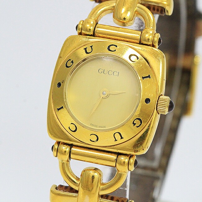 Gucci 6300L Gp Quartz Ladies Watch Used Gold-tone Leather Band