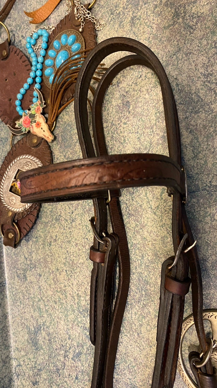 Mecate Western Snaffle Bridle Silver Tooled Big Bend Saddlery Texas Cowboy Tack