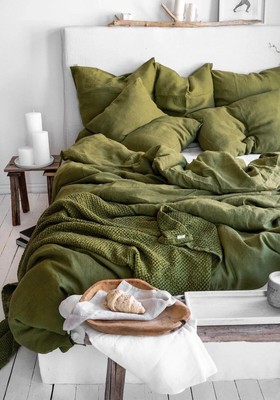 Leinen Bettbezug in Moosgrün Cal King Queen Full Double Twin XL Single Quilt