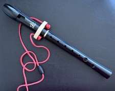 Peripole Black Plastic Soprano Recorder High Polish Double Hole with Neck Strap