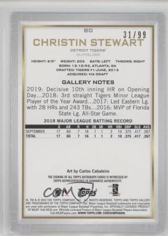 2019 Topps Gallery Green Auto /99 Christin Stewart #80 Rookie Auto RC - Image 2 of 2