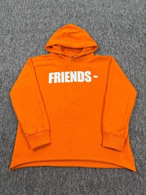 Vlone Hoodie Men XL Orange Fleece Friends Rolled Hem Pullover Sweatshirt Y2K USA
