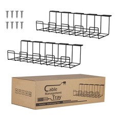 Under Desk Cable Management Tray 2 Packs, 16 inches Under Table Cord Organizer f
