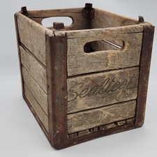 Vintage Sealtest Wooden Milk Bottle Crate Rust Metal Brackets Farmhouse Decor