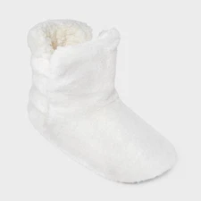 Women's Quilted Faux Fur Booties W Gripper Bottoms MEDIUM/LARGE White