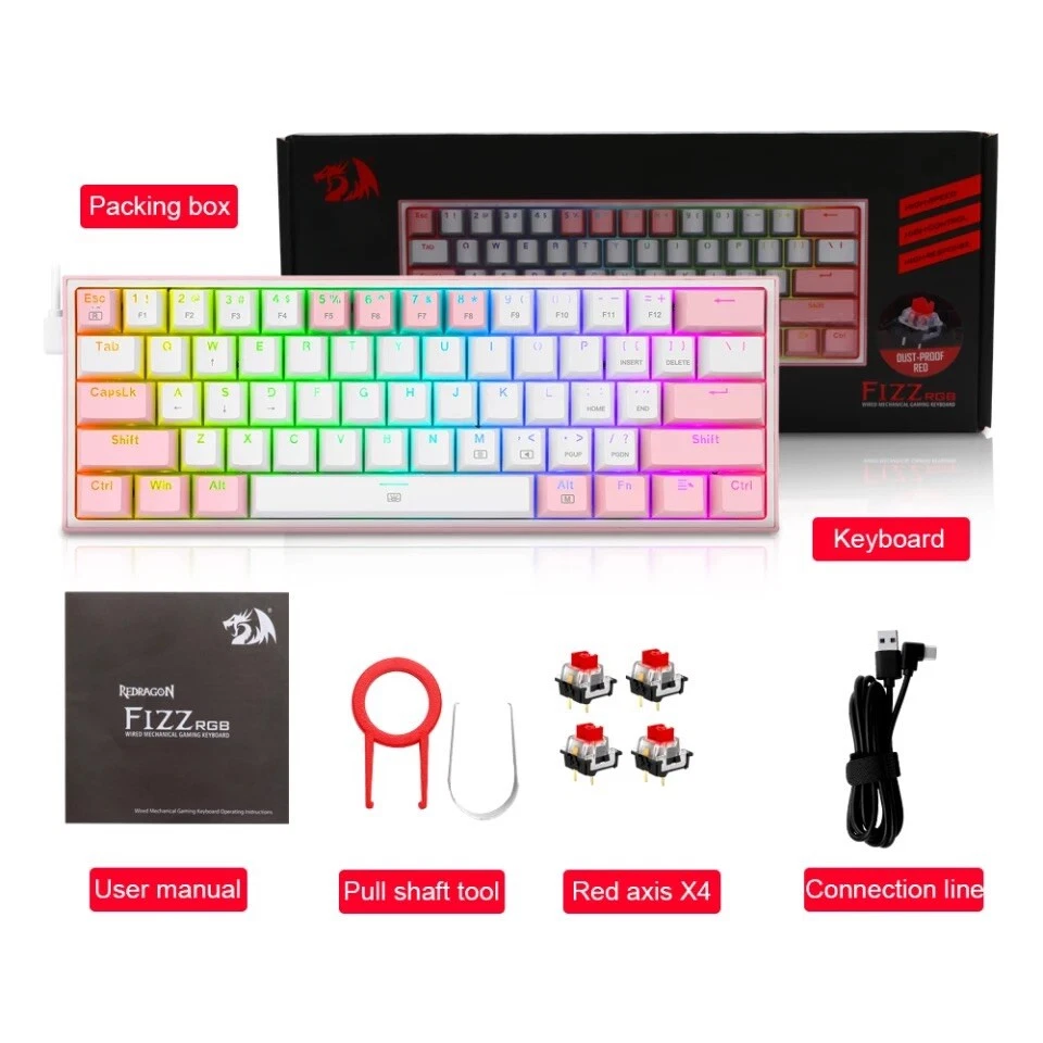 REDRAGON Fizz K617 RGB USB Mini Mechanical Gaming Keyboard Red Switch - Image 2 of 4