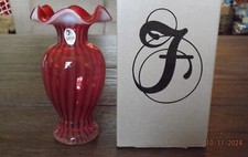 FENTON Cranberry Opalescent Striped Vase - Don Fenton