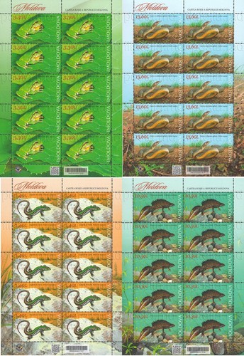Moldova 2023 4 Full Sheets Red Book of Moldova. Reptiles and Batrachians MNH