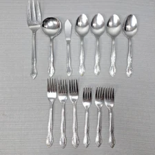 Vintage Stainless Flatware Lot Floral Scrollwork 13 Piece Fork Spoon Serving