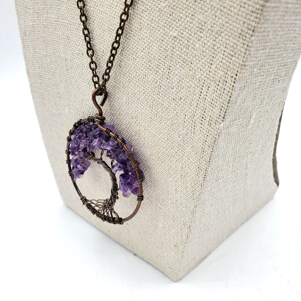 生命之树紫色芯片吊坠项链复古修复青铜丝绳链 18 — 第 4/4 张图片