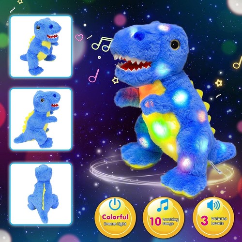 Blauer Dinosaurier LED Plüschtier mit Musik, Leuchtfunktion, Schlaflied, Gesc... - Bild 4 von 8