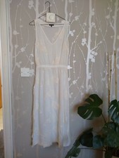 Warehouse Embroidered Sheer Midi Dress UK 12 Off White Beach *Tiny Flaw READ DES