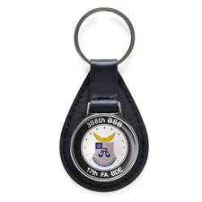 308th BSB 17th FA BDE Black Leather Keychain Silver Keyring Military Gift