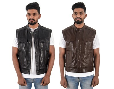 Herren SOA Biker Lederweste Motorrad Style Klassische Weste Schaf Napa Gilet