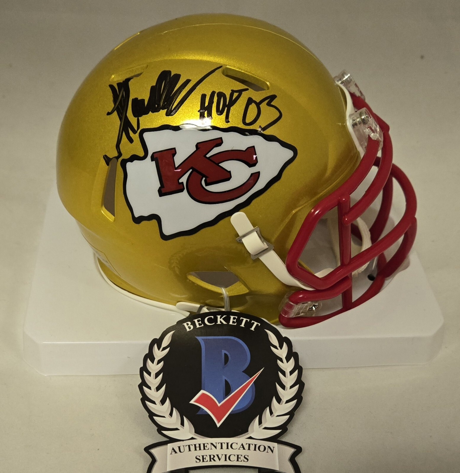 Marcus Allen Autographed Signed Kansas City Chiefs HOF 03 Flash Mini Football Helmet Beckett 