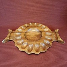 Vintage MCM Genuine TEAK Wood Deviled Egg Platter Tray - Holds 18 Deviled Eggs