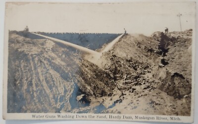 Vintage Postcard RPPC Hardy Dam Water Guns Muskegon River Oxbow MI AA28