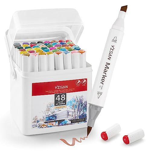 Alcohol Brush MarkersDouble Tipped Art Markers48 Colors Chisel & Brush Marker...