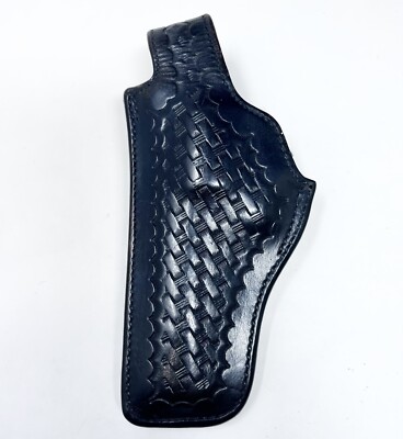 SafariLand Black Basket Weave Tooled Leather Hand Gun Holster - Black MD/FR 29