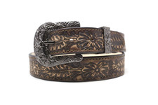 HandTooled Floral Belt, 1.5    Hand Painted Belt with Removable Western Buckle