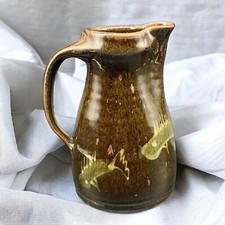 Vintage Studio Art Pottery Brown Green Fish Pitcher Vase Stoneware Heavy Glaze