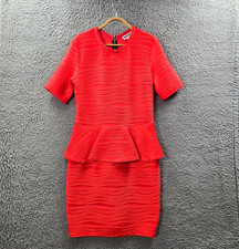 Vintage Simona Womens Bodycon Dress Size 12 Orange Textured Stretch Knit Peplum