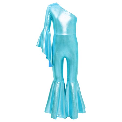 Kids Girls Romper Flare Sleeve Bodysuit One Shoulder Dance Jumpsuit Full Body - Picture 85 of 94