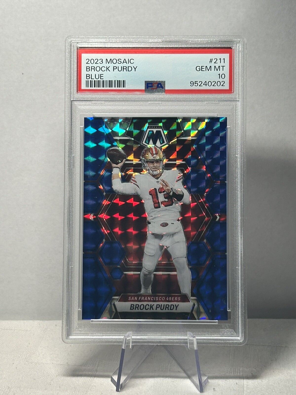 2023 Panini Mosaic - Blue Mosaic Prizm #211 Brock Purdy /99 PSA 10