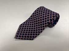 Tommy Hilfiger Men's Navy Blue Red Geometric Links Silk Neck Tie 89