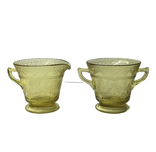 Patrician Spoke Federal Depression Glass Amber Cream and Sugar Set
