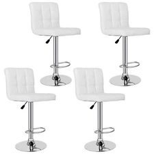 Set of 4 Square PU Leather Adjustable Bar Stools with White Swivel Stool  Modern