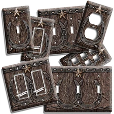 RUSTIC COUNTRY WESTERN LONE STAR COWBOY HORSESHOE LIGHT SWITCH OUTLET WALL PLATE