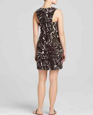 NWT- Tory Burch Cotton/Linen Palms Shift Dress, Coconut Brown/Natural -  Size 2