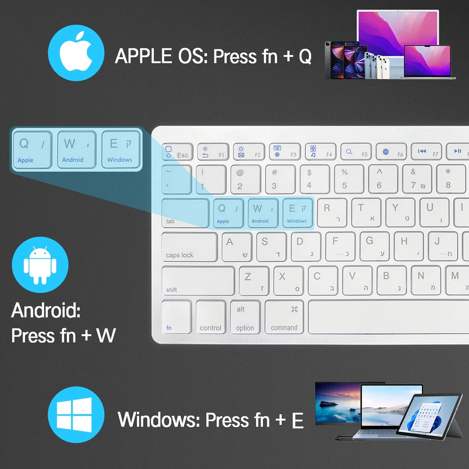 Hebrew Language Ultra-Thin Wireless Silent Keyboard 78-key Layout for PC& Tablet - Image 4 of 4
