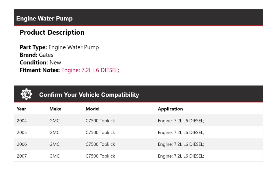 Ворота водяного насоса для дизельного двигателя 2004-2007 GMC C7500 Topkick 7,2 л L6 2005 2006 - Изображение 2 из 4