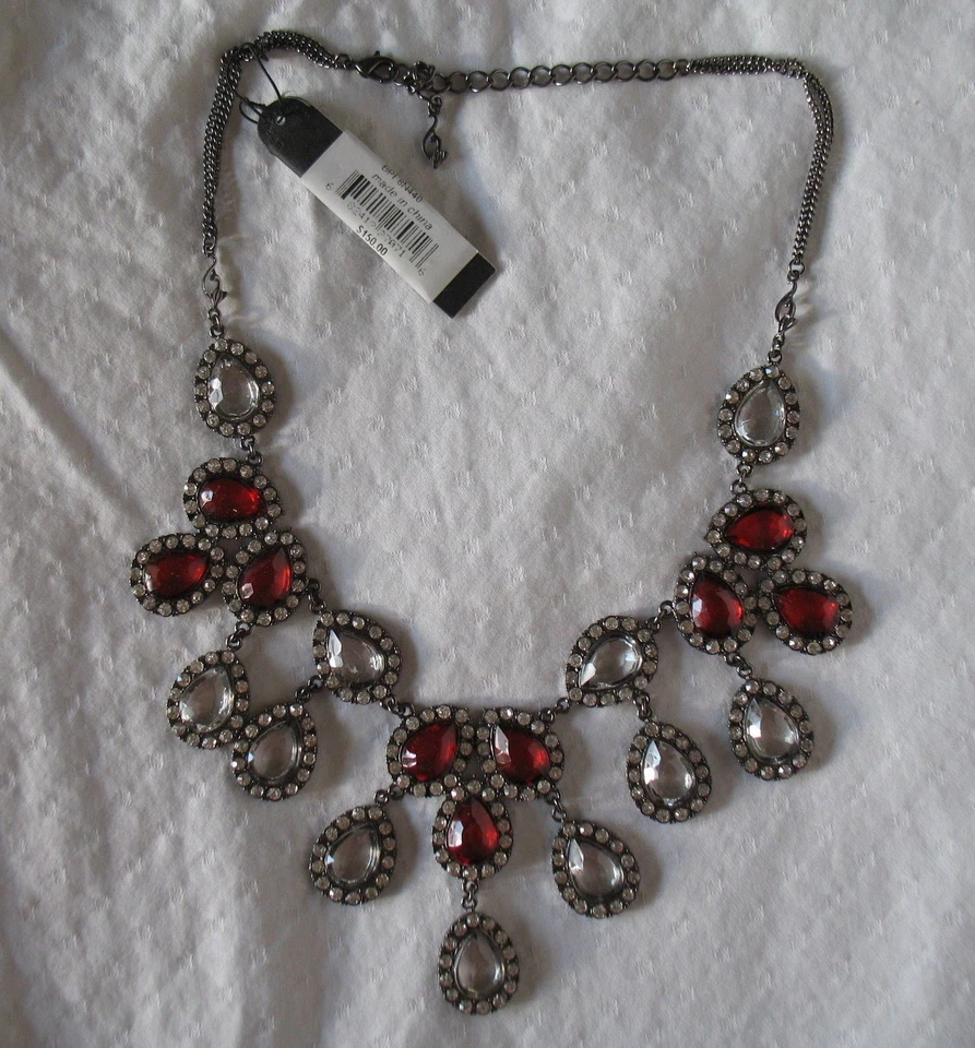 Baby Phat ожерелье новый ошейник серебряные кристаллы слезы рубиновый красный цепочки новый - Изображение 3 из 4