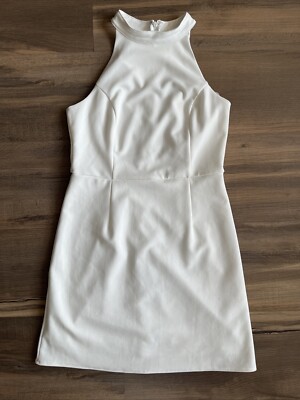 She + Sky Women s White Cocktail Mini Dress Sleeveless High Neck Lined Stretch L
