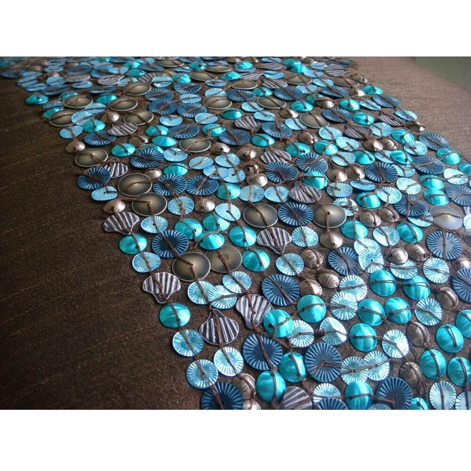 Decorative Sofa Cushion Case Brown 16"x16", Home Decor Silk - Cocoa & Turq - Image 2 of 3