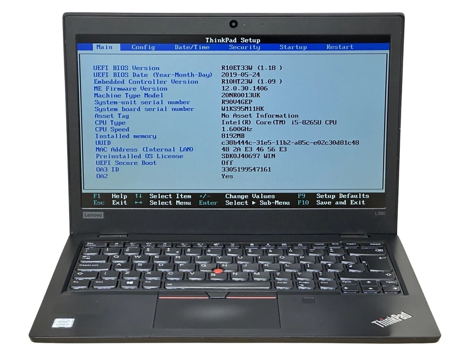 Lenovo ThinkPad L390 13.3" Quad i5 8265U 8GB RAM 256GB NVMe WIFI HDMI Laptop LE4 - Image 2 of 4