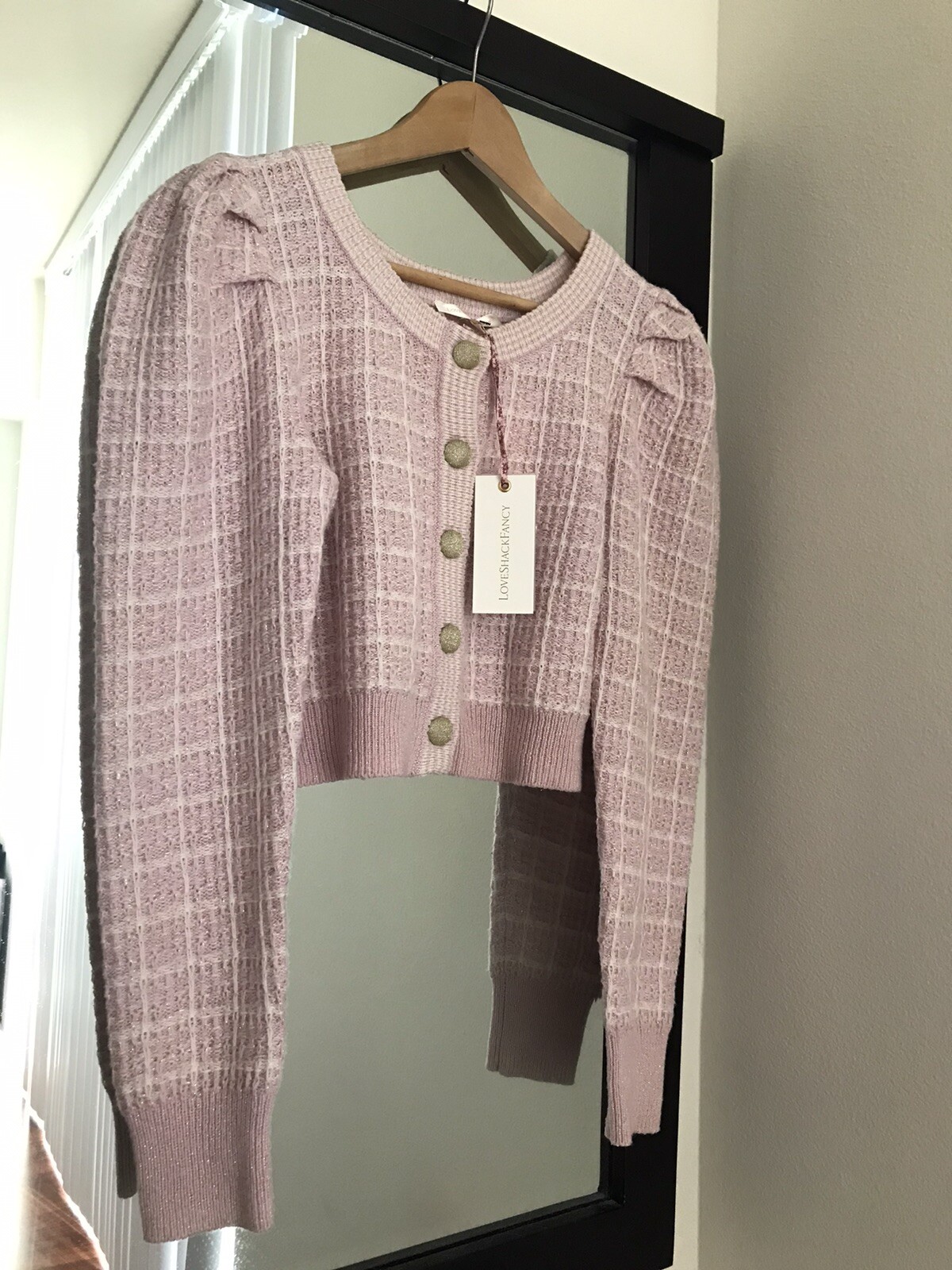 NWT LoveShackFancy Daughter Checked Crop Cardigan Pink S | eBay
