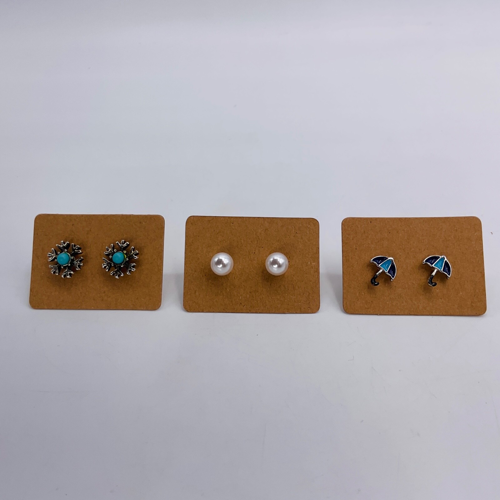 Stud Earrings Lot of 3 Pairs Enamel Snowflake Faux Pearl Umbrella Jewelry Gift-image